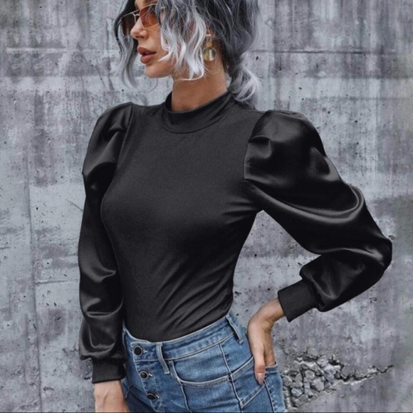 Ribbed Long Sleeve Puff Top- BLUE - Picture 13 of 13